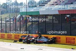 Kevin Magnussen (DEN) Haas VF-20 and Carlos Sainz Jr (ESP) McLaren MCL35 crashed out of the race. 13.09.2020. Formula 1 World Championship, Rd 9, Tuscan Grand Prix, Mugello, Italy, Race Day.