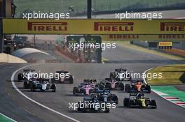 Lewis Hamilton (GBR) Mercedes AMG F1 W11 leads Daniel Ricciardo (AUS) Renault F1 Team RS20 at the restart of the race. 13.09.2020. Formula 1 World Championship, Rd 9, Tuscan Grand Prix, Mugello, Italy, Race Day.