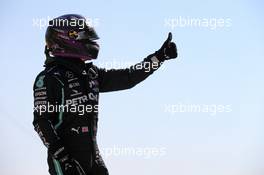Lewis Hamilton (GBR) Mercedes AMG F1 celebrates his pole position in qualifying parc ferme. 12.09.2020. Formula 1 World Championship, Rd 9, Tuscan Grand Prix, Mugello, Italy, Qualifying Day.