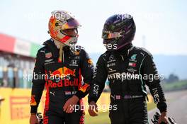 (L to R): Max Verstappen (NLD) Red Bull Racing with Lewis Hamilton (GBR) Mercedes AMG F1 in qualifying parc ferme. 12.09.2020. Formula 1 World Championship, Rd 9, Tuscan Grand Prix, Mugello, Italy, Qualifying Day.