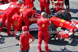 Sebastian Vettel (GER) Ferrari watches Mick Schumacher (GER) Prema Racing Formula 2 Driver in the Ferrari F2004. 13.09.2020. Formula 1 World Championship, Rd 9, Tuscan Grand Prix, Mugello, Italy, Race Day.