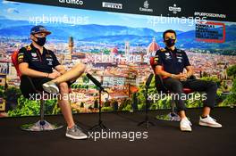 (L to R): Max Verstappen (NLD) Red Bull Racing and Alexander Albon (THA) Red Bull Racing in the FIA Press Conference. 10.09.2020. Formula 1 World Championship, Rd 9, Tuscan Grand Prix, Mugello, Italy, Preparation Day.