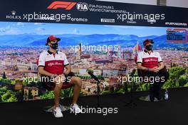 (L to R): Antonio Giovinazzi (ITA) Alfa Romeo Racing and Kimi Raikkonen (FIN) Alfa Romeo Racing in the FIA Press Conference. 10.09.2020. Formula 1 World Championship, Rd 9, Tuscan Grand Prix, Mugello, Italy, Preparation Day.