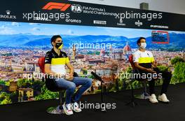 (L to R): Esteban Ocon (FRA) Renault F1 Team and Daniel Ricciardo (AUS) Renault F1 Team in the FIA Press Conference. 10.09.2020. Formula 1 World Championship, Rd 9, Tuscan Grand Prix, Mugello, Italy, Preparation Day.