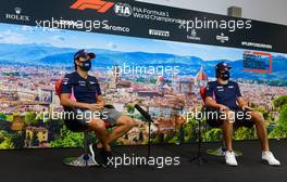 (L to R): Sergio Perez (MEX) Racing Point F1 Team and Lance Stroll (CDN) Racing Point F1 Team in the FIA Press Conference. 10.09.2020. Formula 1 World Championship, Rd 9, Tuscan Grand Prix, Mugello, Italy, Preparation Day.