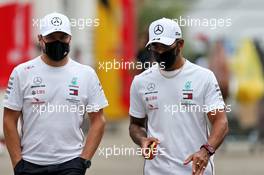 (L to R): Valtteri Bottas (FIN) Mercedes AMG F1 and team mate Lewis Hamilton (GBR) Mercedes AMG F1. 10.09.2020. Formula 1 World Championship, Rd 9, Tuscan Grand Prix, Mugello, Italy, Preparation Day.