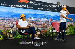 (L to R): Carlos Sainz Jr (ESP) McLaren and Lando Norris (GBR) McLaren in the FIA Press Conference. 10.09.2020. Formula 1 World Championship, Rd 9, Tuscan Grand Prix, Mugello, Italy, Preparation Day.