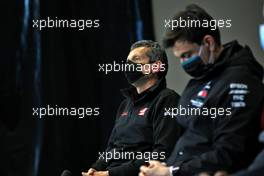 (L to R): Guenther Steiner (ITA) Haas F1 Team Prinicipal and Toto Wolff (GER) Mercedes AMG F1 Shareholder and Executive Director in the FIA Press Conference. 13.11.2020 Formula 1 World Championship, Rd 14, Turkish Grand Prix, Istanbul, Turkey, Practice Day.