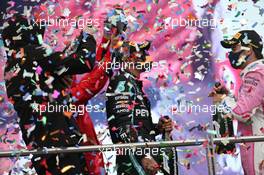 Race winner Lewis Hamilton (GBR) Mercedes AMG F1 celebrates winning his seventh World Championship and Sergio Perez (MEX) Racing Point F1 Team RP19. 15.11.2020. Formula 1 World Championship, Rd 14, Turkish Grand Prix, Istanbul, Turkey, Race Day.