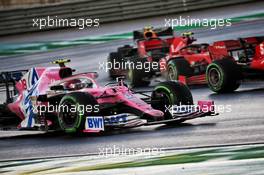 Lance Stroll (CDN) Racing Point F1 Team RP20 and Sebastian Vettel (GER) Ferrari SF1000 battle for position. 15.11.2020. Formula 1 World Championship, Rd 14, Turkish Grand Prix, Istanbul, Turkey, Race Day.