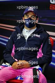Sergio Perez (MEX) Racing Point F1 Team in the post qualifying FIA Press Conference. 14.11.2020. Formula 1 World Championship, Rd 14, Turkish Grand Prix, Istanbul, Turkey, Qualifying Day.