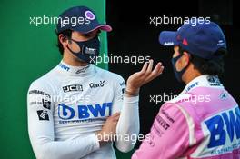 Pole sitter Lance Stroll (CDN) Racing Point F1 Team in qualifying parc ferme with third placed team mate Sergio Perez (MEX) Racing Point F1 Team. 14.11.2020. Formula 1 World Championship, Rd 14, Turkish Grand Prix, Istanbul, Turkey, Qualifying Day.