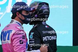(L to R): Sergio Perez (MEX) Racing Point F1 Team and Lewis Hamilton (GBR) Mercedes AMG F1 in qualifying parc ferme. 14.11.2020. Formula 1 World Championship, Rd 14, Turkish Grand Prix, Istanbul, Turkey, Qualifying Day.
