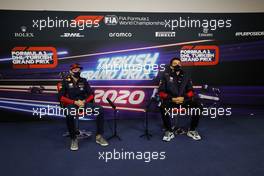 (L to R): Max Verstappen (NLD) Red Bull Racing and Alexander Albon (THA) Red Bull Racing in the FIA Press Conference. 12.11.2020. Formula 1 World Championship, Rd 14, Turkish Grand Prix, Istanbul, Turkey, Preparation Day.