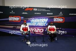 (L to R): Antonio Giovinazzi (ITA) Alfa Romeo Racing and team mate Kimi Raikkonen (FIN) Alfa Romeo Racing in the FIA Press Conference. 12.11.2020. Formula 1 World Championship, Rd 14, Turkish Grand Prix, Istanbul, Turkey, Preparation Day.
