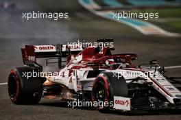Kimi Raikkonen (FIN) Alfa Romeo Racing C39 on fire in the second practice session. 11.12.2020. Formula 1 World Championship, Rd 17, Abu Dhabi Grand Prix, Yas Marina Circuit, Abu Dhabi, Practice Day.