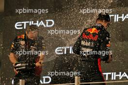 Race winner Max Verstappen (NLD) Red Bull Racing celebrates on the podium with Paul Monaghan (GBR) Red Bull Racing Chief Engineer. 13.12.2020. Formula 1 World Championship, Rd 17, Abu Dhabi Grand Prix, Yas Marina Circuit, Abu Dhabi, Race Day.