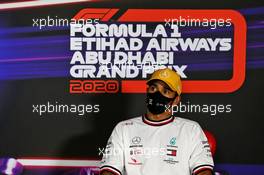 Lewis Hamilton (GBR) Mercedes AMG F1 in the post qualifying FIA Press Conference. 12.12.2020. Formula 1 World Championship, Rd 17, Abu Dhabi Grand Prix, Yas Marina Circuit, Abu Dhabi, Qualifying Day.