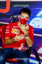 Charles Leclerc (MON) Ferrari in the FIA Press Conference. 10.12.2020. Formula 1 World Championship, Rd 17, Abu Dhabi Grand Prix, Yas Marina Circuit, Abu Dhabi, Preparation Day.
