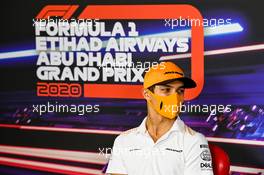 Lando Norris (GBR) McLaren in the FIA Press Conference. 10.12.2020. Formula 1 World Championship, Rd 17, Abu Dhabi Grand Prix, Yas Marina Circuit, Abu Dhabi, Preparation Day.