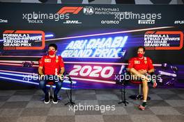 (L to R): Charles Leclerc (MON) Ferrari with team mate Sebastian Vettel (GER) Ferrari in the FIA Press Conference. 10.12.2020. Formula 1 World Championship, Rd 17, Abu Dhabi Grand Prix, Yas Marina Circuit, Abu Dhabi, Preparation Day.
