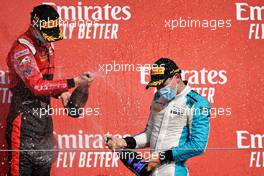 (L to R): Race winner Christian Lundgaard (DEN) ART celebrates on the podium with third placed Jack Aitken (GBR) Campos Racing. 08.08.2020. FIA Formula 2 Championship, Rd 5, Silverstone, England, Saturday.