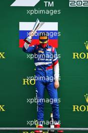 Race winner Robert Shwartzman (RUS) PREMA Racing celebrates on the podium. 30.08.2020. Formula 2 Championship, Rd 7, Spa-Francorchamps, Belgium, Sunday.