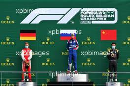 The podium (L to R): Mick Schumacher (GER) PREMA Racing, second; Robert Shwartzman (RUS) PREMA Racing, race winner; Guanyu Zhou (CHN) Uni-Virtuosi Racing, third. 30.08.2020. Formula 2 Championship, Rd 7, Spa-Francorchamps, Belgium, Sunday.