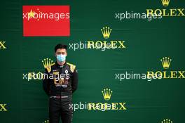 Guanyu Zhou (CHN) Uni-Virtuosi Racing, third, on the podium. 30.08.2020. Formula 2 Championship, Rd 7, Spa-Francorchamps, Belgium, Sunday.
