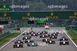 (L to R): Roy Nissany (ISR) Trident; Dan Ticktum (GBR) Dams; Guanyu Zhou (CHN) Uni-Virtuosi Racing; and Robert Shwartzman (RUS) PREMA Racing, at the start of the race. 30.08.2020. Formula 2 Championship, Rd 7, Spa-Francorchamps, Belgium, Sunday.