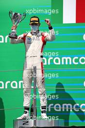 Luca Ghiotto (ITA) Hitech celebrates his second position on the podium. 16.08.2020. FIA Formula 2 Championship, Rd 6, Barcelona, Spain, Sunday.
