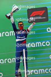 Robert Shwartzman (RUS) PREMA Racing celebrates his second position on the podium. 15.08.2020. FIA Formula 2 Championship, Rd 6, Barcelona, Spain, Saturday.