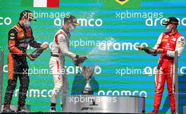 The podium (L to R): Felipe Drugovich (BRA) MP Motorsport, race winner; Luca Ghiotto (ITA) Hitech, second, Mick Schumacher (GER) PREMA Racing, third. 16.08.2020. FIA Formula 2 Championship, Rd 6, Barcelona, Spain, Sunday.
