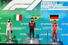 The podium (L to R): Luca Ghiotto (ITA) Hitech, second; Felipe Drugovich (BRA) MP Motorsport, race winner; Mick Schumacher (GER) PREMA Racing, third. 16.08.2020. FIA Formula 2 Championship, Rd 6, Barcelona, Spain, Sunday.
