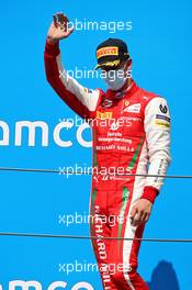 Mick Schumacher (GER) PREMA Racing celebrates his third position on the podium. 16.08.2020. FIA Formula 2 Championship, Rd 6, Barcelona, Spain, Sunday.