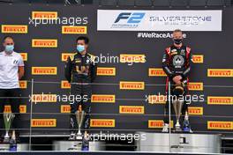 The podium (L to R): second placed Guanyu Zhou (CHN) Uni-Virtuosi Racing and race winner Nikita Mazepin (RUS) Hitech.                        01.08.2020. FIA Formula 2 Championship, Rd 4, Silverstone, England, Saturday.