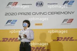 Yuki Tsunoda (JPN) Carlin celebrates receiving the 'Anthoine Hubert Award' for best rookie in the 2020 FIA Formula 2 Championship. 06.12.2020. FIA Formula 2 Championship Prize Giving Ceremony, Sakhir, Bahrain, Sunday.