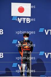Second placed Yuki Tsunoda (JPN) Carlin on the podium. 26.09.2020. FIA Formula 2 Championship, Rd 10, Sochi, Russia, Saturday.