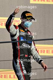 Louis Deletraz (SUI) Charouz Racing System celebrates his third position on the podium. 12.09.2020. Formula 2 Championship, Rd 9, Mugello, Italy, Saturday.