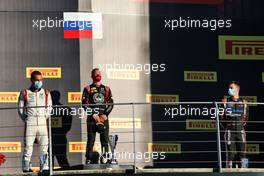 The podium (L to R): Luca Ghiotto (ITA) Hitech, second; Nikita Mazepin (RUS) Hitech, race winner; Louis Deletraz (SUI) Charouz Racing System, third. 12.09.2020. Formula 2 Championship, Rd 9, Mugello, Italy, Saturday.