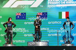 The podium (L to R): Alex Peroni (AUS) Campos Racing, second; Oscar Piastri (AUS) PREMA Racing, race winner; Matteo Nannini (ITA) Jenzer Motorsport, third. 16.08.2020. FIA Formula 3 Championship, Rd 6, Barcelona, Spain, Sunday.
