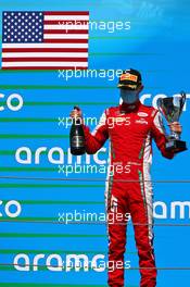 Logan Sargeant (USA) PREMA Racing celebrates his third position on the podium. 15.08.2020. FIA Formula 3 Championship, Rd 6, Barcelona, Spain, Saturday.