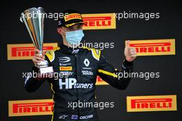 Oscar Piastri (AUS) PREMA Racing celebrates his second position on the podium. 01.08.2020. FIA Formula 3 Championship, Rd 4, Silverstone, England, Saturday.