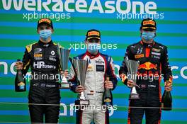 The podium (L to R): Oscar Piastri (AUS) PREMA Racing, second; David Beckmann (GER) Trident, race winner; Dennis Hauger (DEN) Hitech, third. 19.07.2020. FIA Formula 3 Championship, Rd 3, Budapest, Hungary, Sunday.