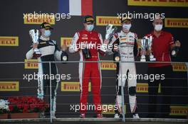 2nd place Jake Hughes (GBR) HWA RACELAB with 1st place Frederik Vesti (DEN) PREMA Racing and 3rd place Theo Pourchaire (FRA) ART. 12.09.2020. Formula 3 Championship, Rd 9, Mugello, Italy, Saturday.