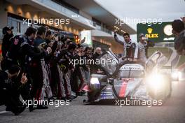 Race winners Gustavo Menezes (USA) / Norman Nato (FRA) / Bruno Senna (BRA) #01 Rebellion Racing, Rebellion R13 - Gibson, celebrate as they enter parc ferme at the end of the race. 23.02.2020. FIA World Endurance Championship, Rd 5, Circuit of the Americas, Austin, Texas, USA.