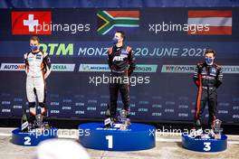 Podium: Race winner Kelvin van der Linde (RSA) Abt Sportsline, Audi R8 LMS GT3, second place Nico Müller (SUI) Team Rosberg, Audi R8 LMS GT3, third place Lucas Auer (AUT) Mercedes AMG Team Winward, Mercedes AMG GT3 20.06.2021, DTM Round 1, Monza, Italy, Sunday.