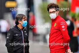 (L to R): Davide Brivio (ITA) Alpine F1 Team Racing Director with Mattia Binotto (ITA) Ferrari Team Principal. 02.07.2021. Formula 1 World Championship, Rd 9, Austrian Grand Prix, Spielberg, Austria, Practice Day.