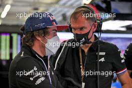 (L to R): Fernando Alonso (ESP) Alpine F1 Team with Alan Permane (GBR) Alpine F1 Team Trackside Operations Director. 02.07.2021. Formula 1 World Championship, Rd 9, Austrian Grand Prix, Spielberg, Austria, Practice Day.
