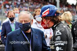 (L to R): Jean Todt (FRA) FIA President with Fernando Alonso (ESP) Alpine F1 Team on the grid. 04.07.2021. Formula 1 World Championship, Rd 9, Austrian Grand Prix, Spielberg, Austria, Race Day.